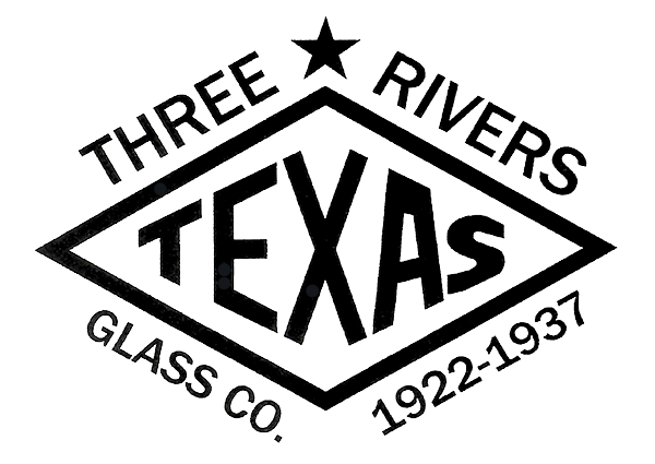 Three Rivers Glass Co. diamond trademark — TEXAS inside a diamond with a lone star, 1922–1937
